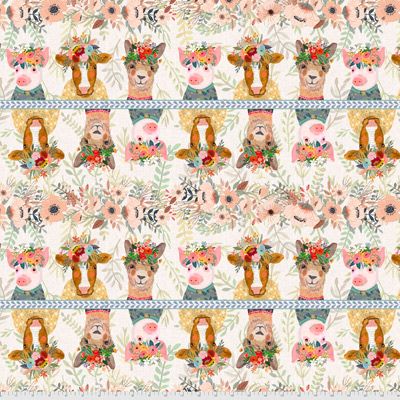 Mia Charro Farm Friends fabric: Farm Arrangement Ivory 30 cm strip.