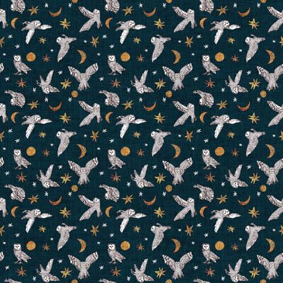 Forest Fable Fabric: Midnight Owls Navy (per 1/4 metre)