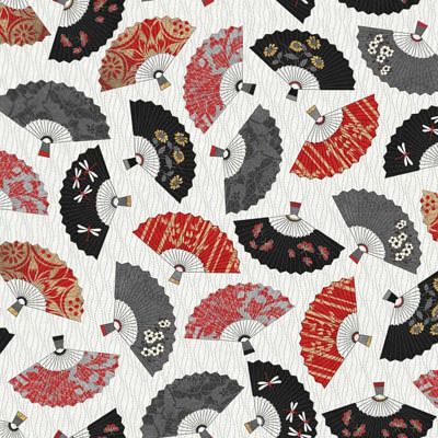 Narumi Fabric: Fans on Neutral (per 1/4 metre)