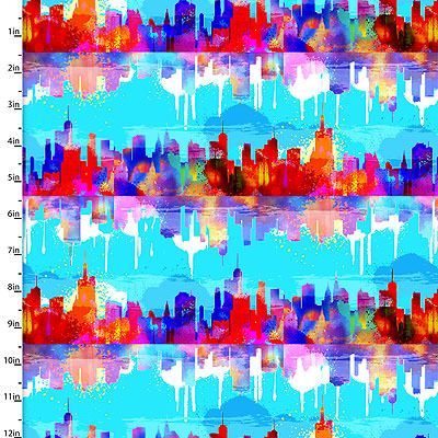 Dogs in the City fabric: Urban Cityscape Turquoise (per 1/4 metre)