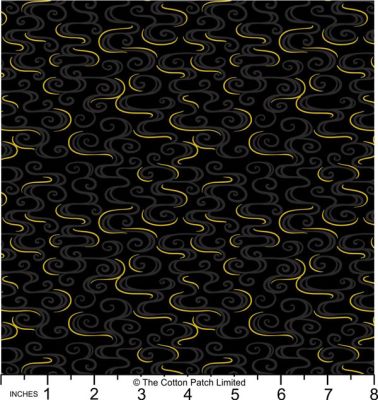 Year of the Dragon fabric: Dragon Swirl on Black, Gold Metallic