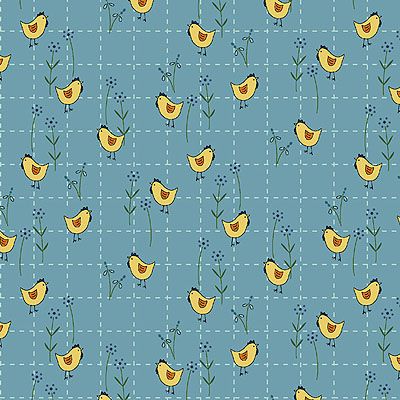 Gail Pan Designs: Chickens Blue (per 1/4 metre)