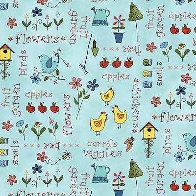 Gail Pan Designs: Backyard Happenings Blue (per 1/4 metre)