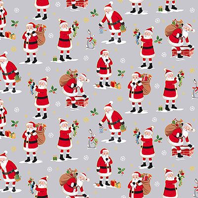 Merry Christmas fabric: Santa Light Grey (per 1/4 metre)