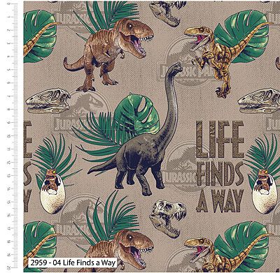 Jurassic Park Opulent Jungle fabric: Life Finds a Way Taupe (per 1/4 metre)