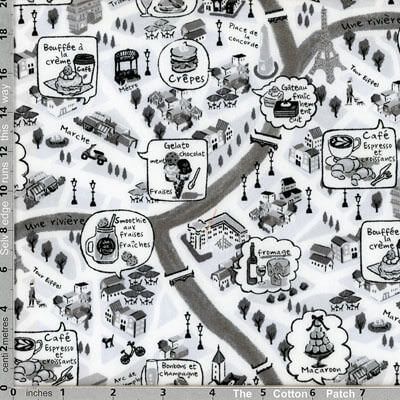 Sevenberry Prints Fabric: Paris Sights Grey (per 1/4 metre)