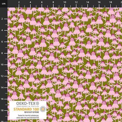 Flowers on My Mind Fabric: Cone Flowers, Dark Green