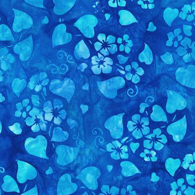 Floral Fantasy Batik: Floral Heart Leaf Blue (per 1/4 metre)