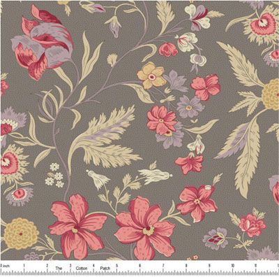 Wildflower Cottage fabric: Multi Floral, Grey