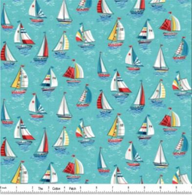 Nautical Fabric: Yachts turquoise (per 1/4 metre)