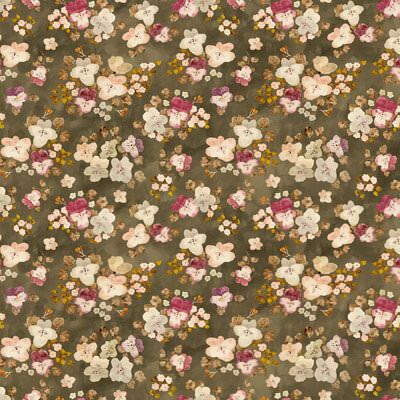 Marcel Fabric: Watercolour Pansies Olive (per 1/4 metre)