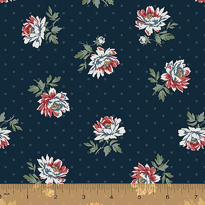 Camilla Fabric: Peonies and Dots Navy (per 1/4 metre)