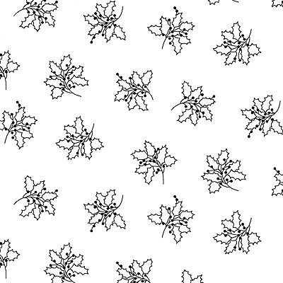 Ramblings Fabric: Holly Branches White on White (per 1/4 metre)