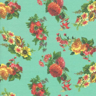 Flea Market Mix Fabric: Blooms Teal (per 1/4 metre)