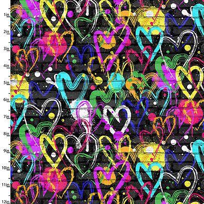 Dogs in the City fabric: Graffiti Love Black (per 1/4 metre)