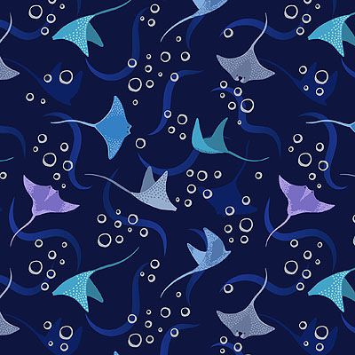 Moontide fabric: Stingrays Silver/Navy Lewis and Irene