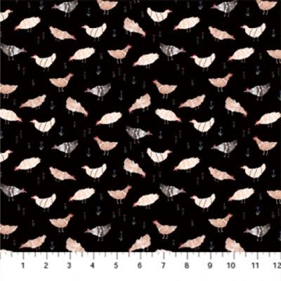 Wild West fabric: Chickens Black (per 1/4 metre)