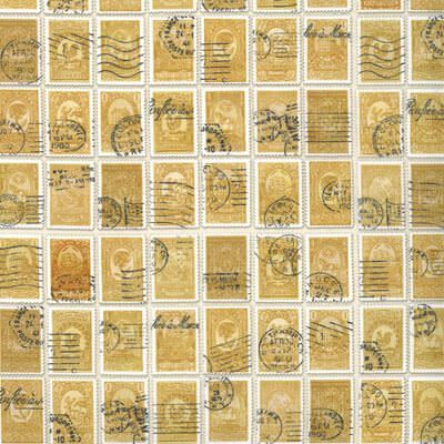 Flea Market Fresh Fabric: Stamps Gold (per 1/4 metre)