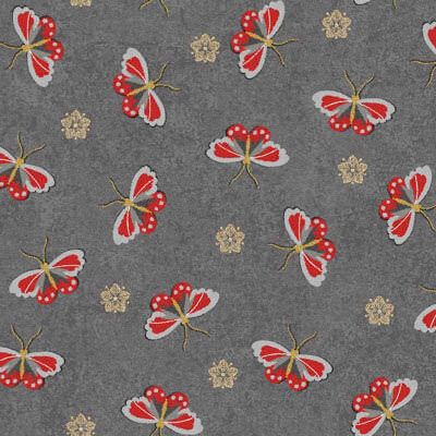 Narumi Fabric: Butterflies on Grey (per 1/4 metre)