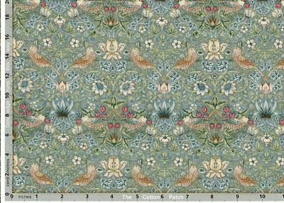 William Morris Kelmscott Fabric: Mini Strawberry Thief Aqua (per 1/4 metre)