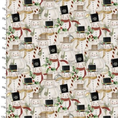 French Countryside Christmas Fabric Packed Snowmen (per 1/4 metre)