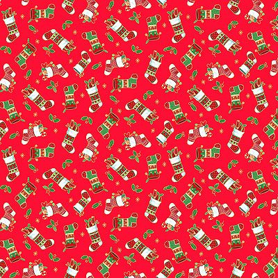 Merry Christmas fabric: Stockings Red (per 1/4 metre)