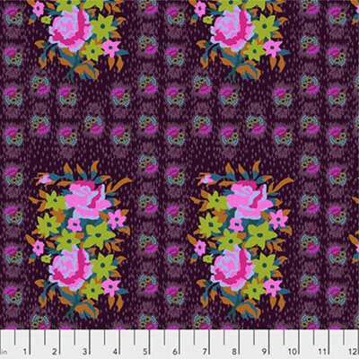 Hindsight Fabric: Stitched Bouquet Eggplant (per 1/4 metre)