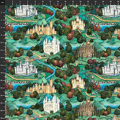 Dragon Quest fabric: Castle Scene Green (per 1/4 metre)