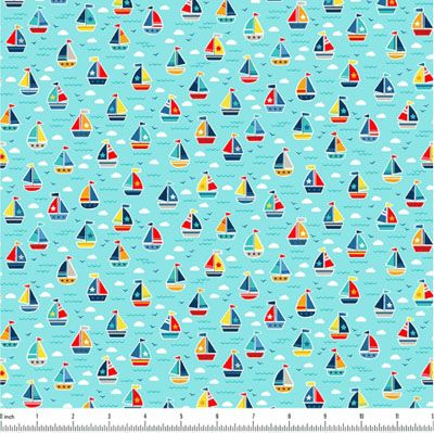 Pool Party fabric: Boats Turquoise (per 1/4 metre)