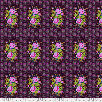 Hindsight Fabric: Stitched Bouquet Eggplant (per 1/4 metre)