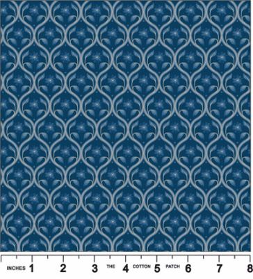 Brensham fabric: Floral Repeat on Dark Blue (per 1/4 metre)