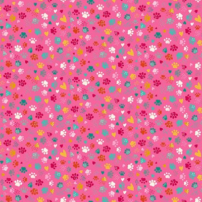 Whiskers Fabric Makower Pawsome Prints Pink