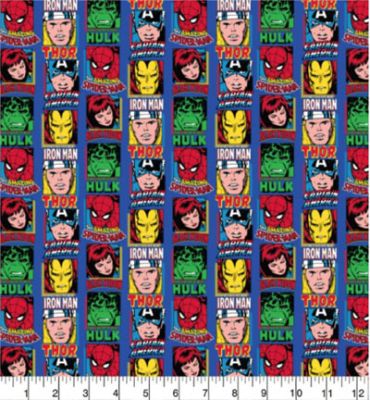 Superheroes Fabric: Marvel Comic Blue (per 1/4 metre)