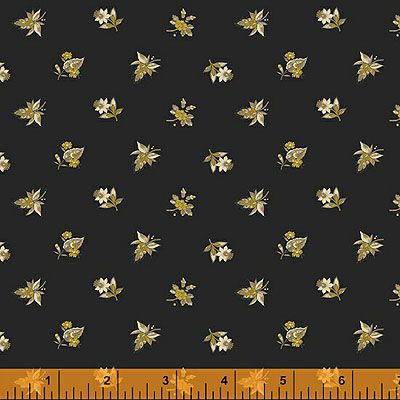 Eliza fabric: Spaced Floral Gold/Black (per 1/4 metre)