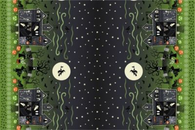 Haunted House Fabric: Glow in the Dark Double edge Border, green