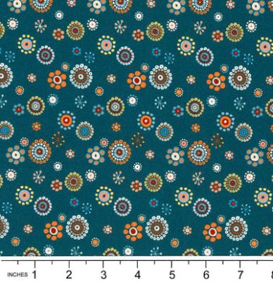 Broderi fabric: Flowerheads Cyan (per 1/4 metre)