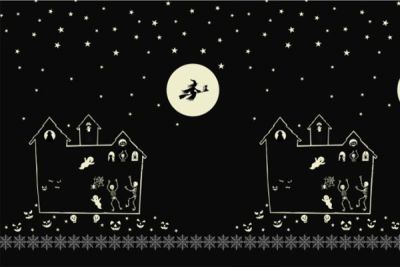 Haunted House Fabric: Glow in the Dark Double edge Border, green