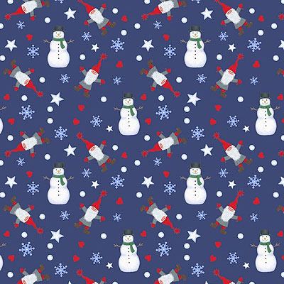 Keep Believing Fabric: Tomte & Snowmen Dark Blue (per 1/4 metre)