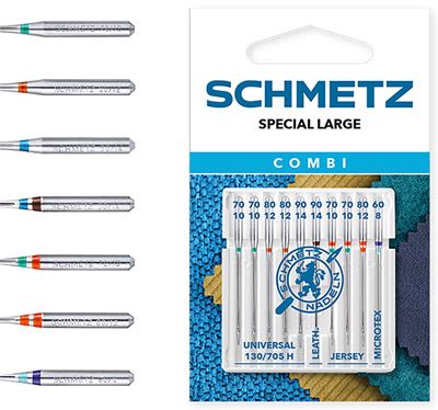 Schmetz Special Large Machine Needles Mixed Pack of Universal Leather Jersey and Microtex