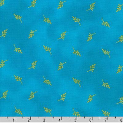 Jaikumari Fabric: Leaves Turquoise (per 1/4 metre)