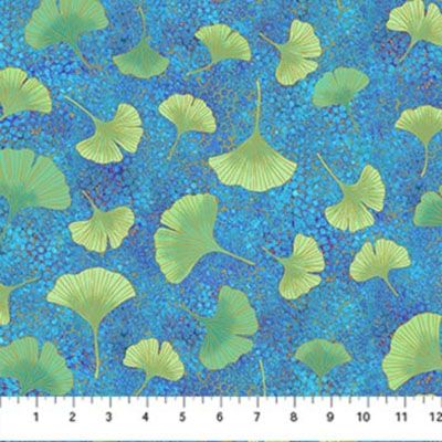 Ginkgo Garden fabric: Shimmer Ginkgo Leaves Blue Northcott