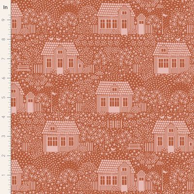 Tilda My Neighbourhood Rust Fabric (per 1/4 metre)