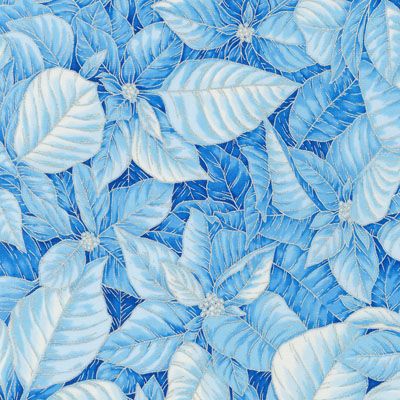 Holiday Flourish Snow Flower fabric Poinsettia Blue (per 1/4 metre)