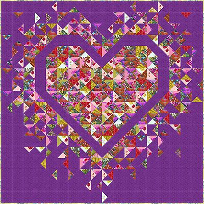 Love Always Exploding Heart Plum Quilt Kit