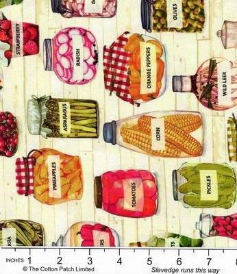 Gardening Fabric: Pickled Produce on Ivory (per 1/4 metre)