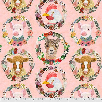 Mia Charro Farm Friends fabric: Farm Badges Peach (per 1/4 metre)