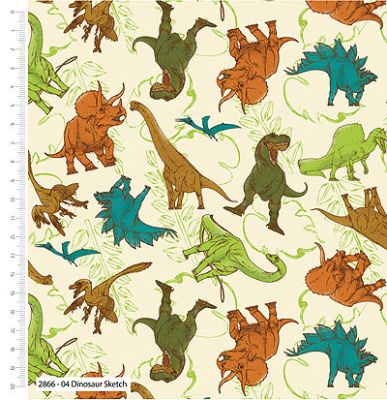 Blast from the Past fabric: Dinosaur Sketch Cream (per 1/4 metre)