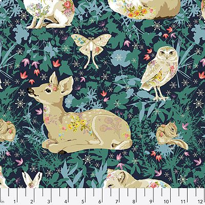 Land Art fabric: Mini Enchanted Forest Navy 60cm Panel