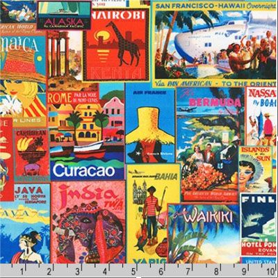 Library of Rarities fabric: Travel Brochures Adventure (per 1/4 metre)