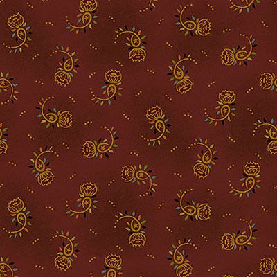 Kim Diehl Designs: Tossed Cabbage Roses Maroon (per 1/4 metre)